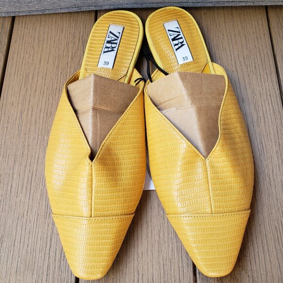 Zara Shoes - Zara Yellow Pointed Toe Mule Clogs